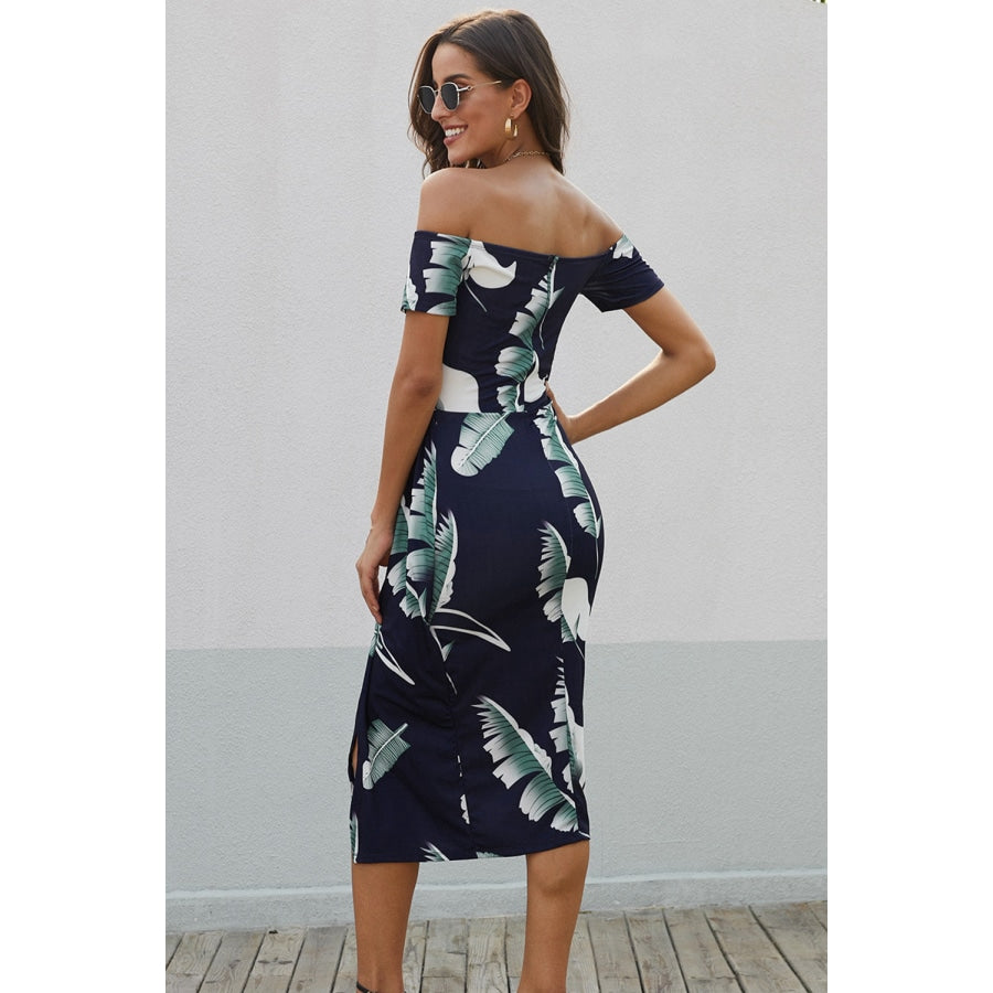 Printed Off-Shoulder Split Dress