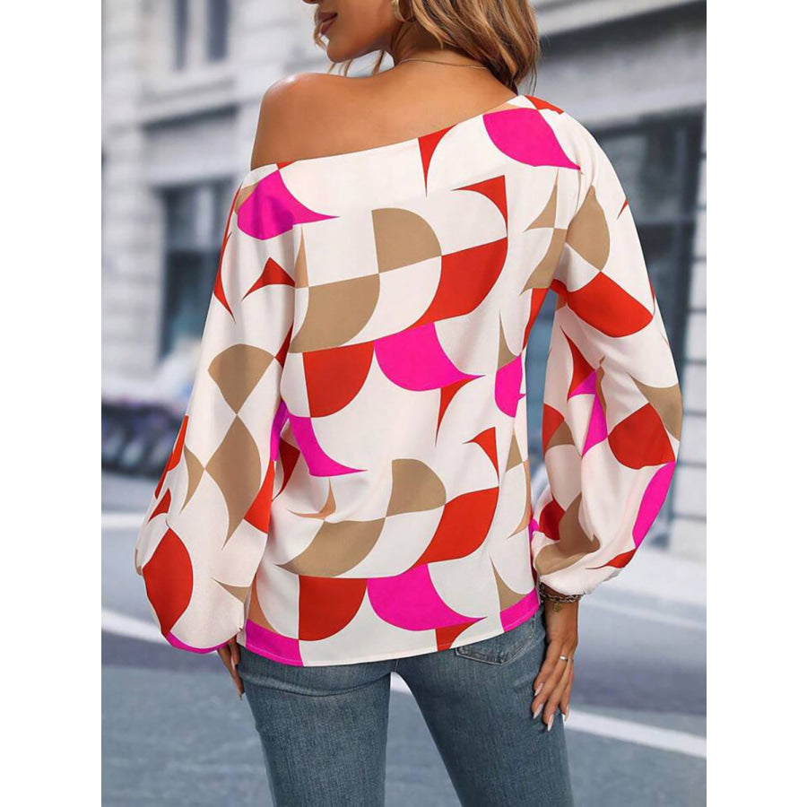 Printed One Shoulder Balloon Sleeve Blouse Apparel and Accessories