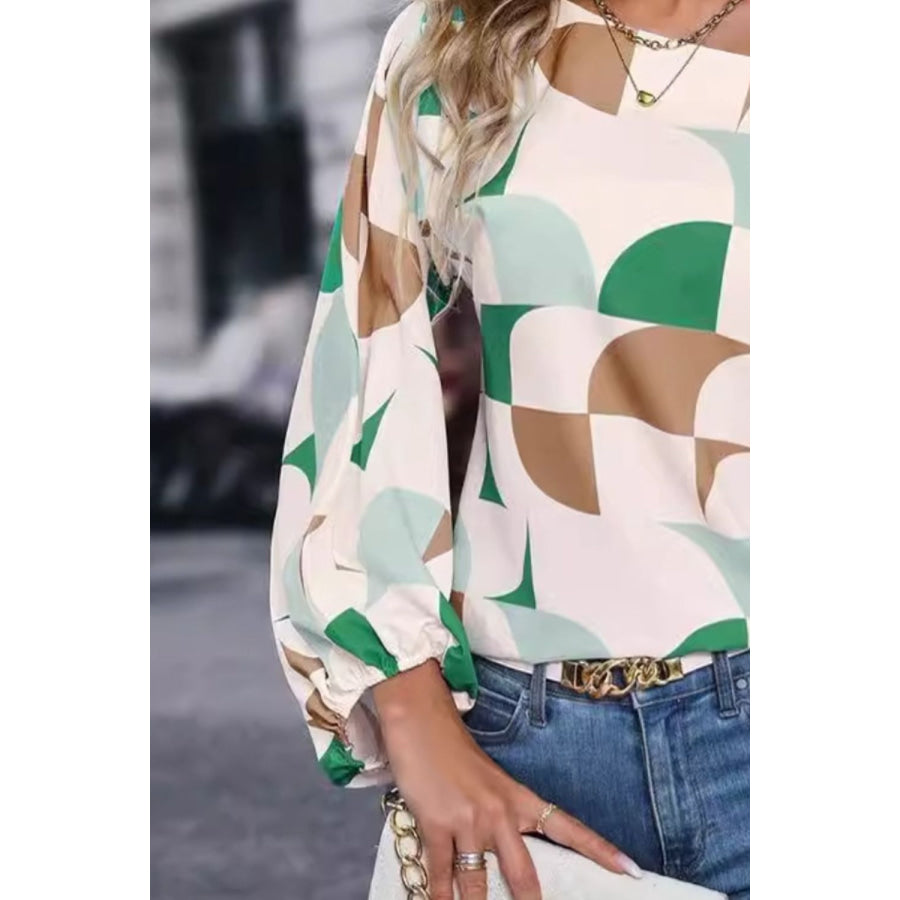 Printed One Shoulder Balloon Sleeve Blouse Apparel and Accessories