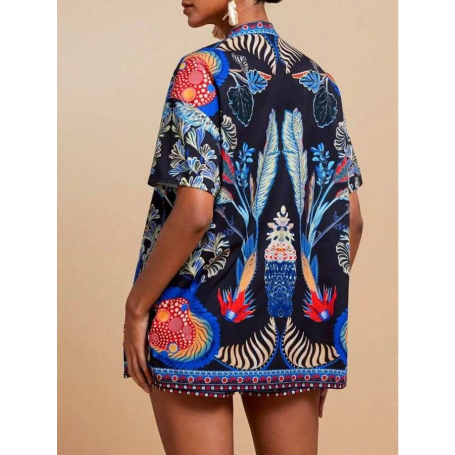 Printed Open Front Cardigan and Shorts Set Apparel and Accessories