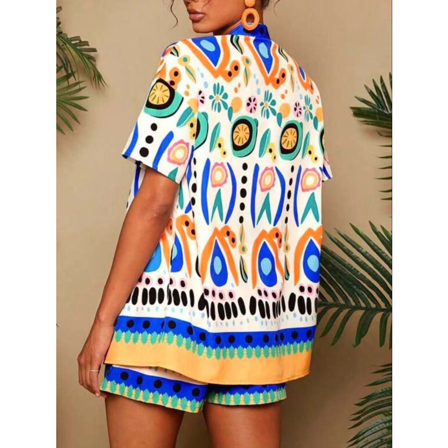 Printed Open Front Cardigan and Shorts Set Apparel and Accessories