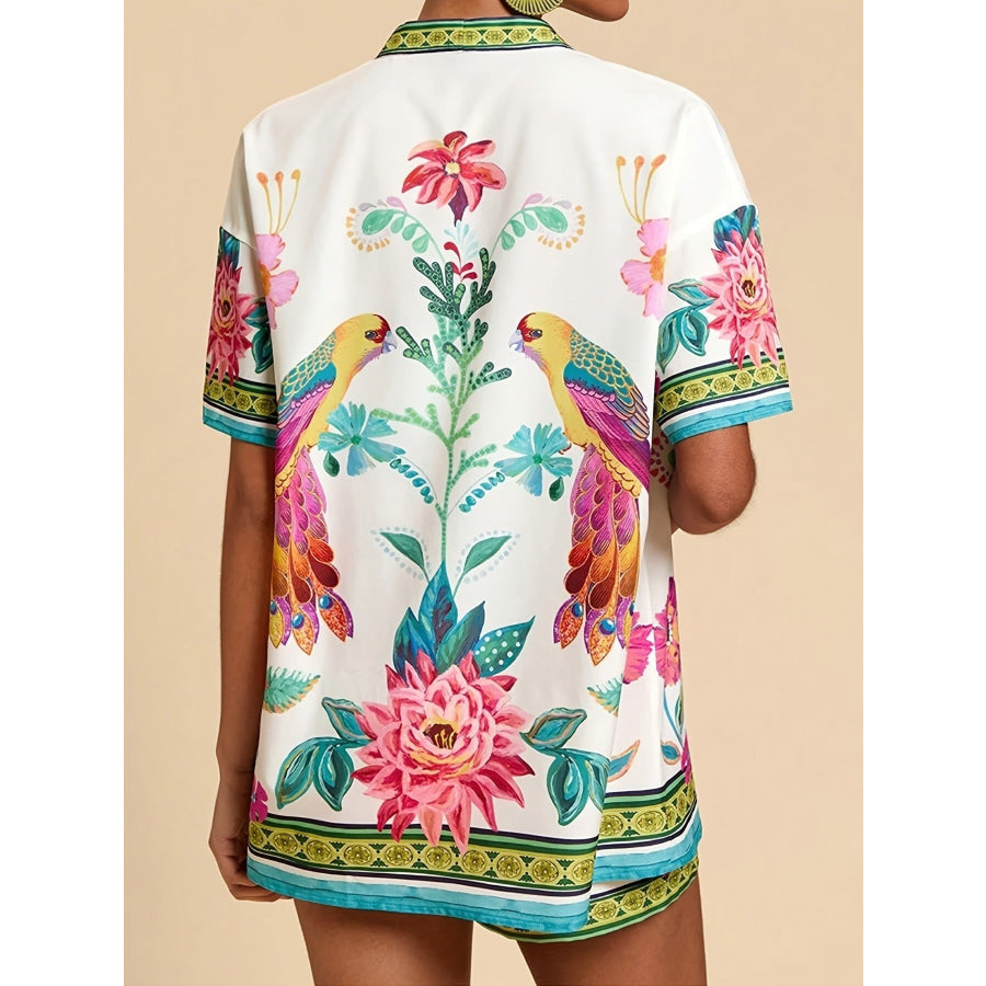Printed Open Front Cardigan and Shorts Set Apparel and Accessories