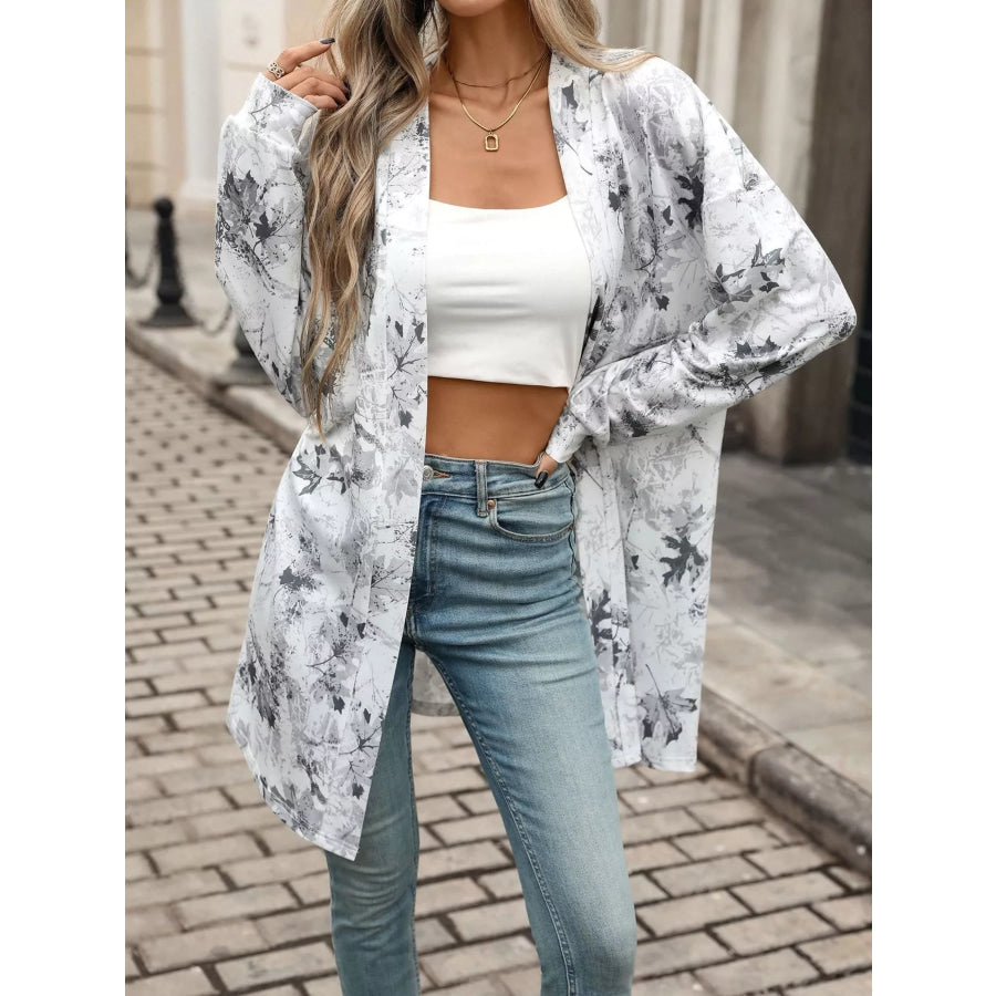 Printed Open Front Cardigan White / S Apparel and Accessories