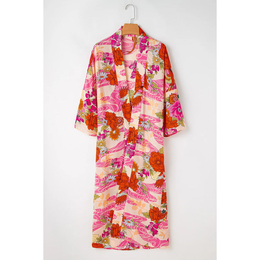 Printed Open Front Cover Up Deep Rose / S Apparel and Accessories