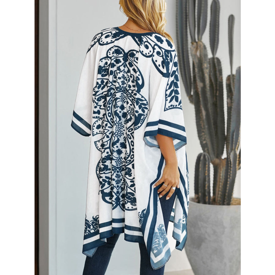 Printed Open Front Cover-Up White / One Size Apparel and Accessories