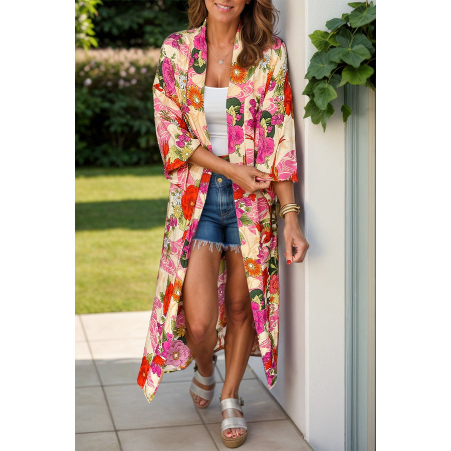 Printed Open Front Cover Up Deep Rose / S Apparel and Accessories