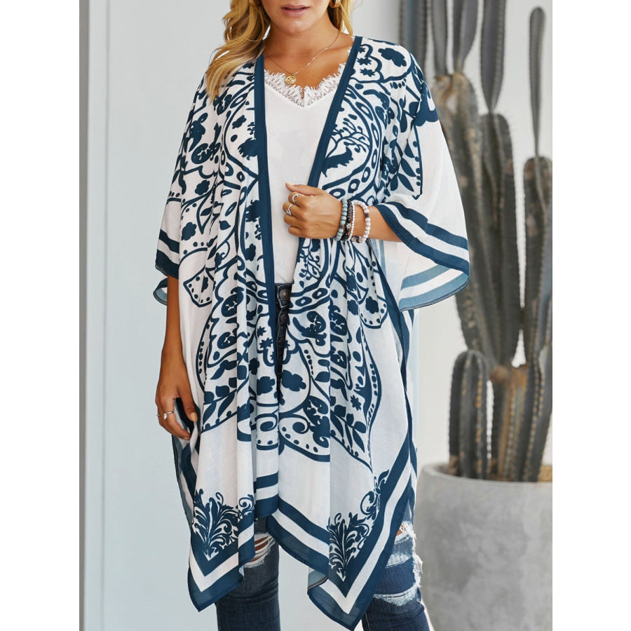 Printed Open Front Cover-Up White / One Size Apparel and Accessories