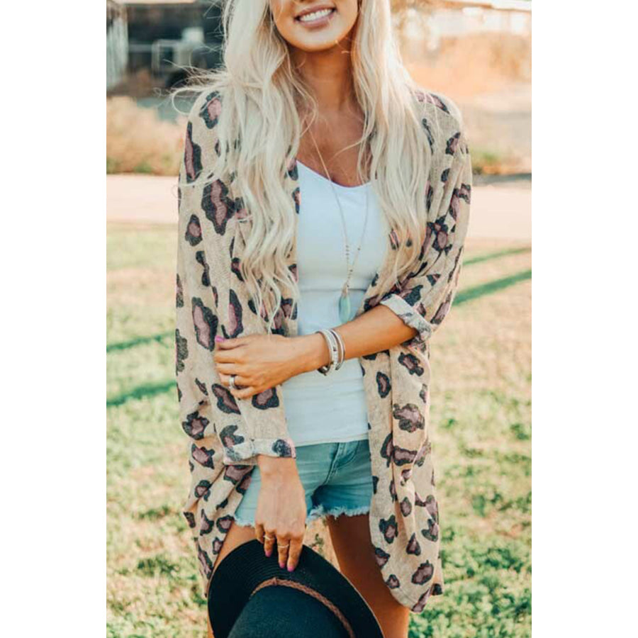 Printed Open Front Half Sleeve Cardigan Dusty Pink / L Clothing