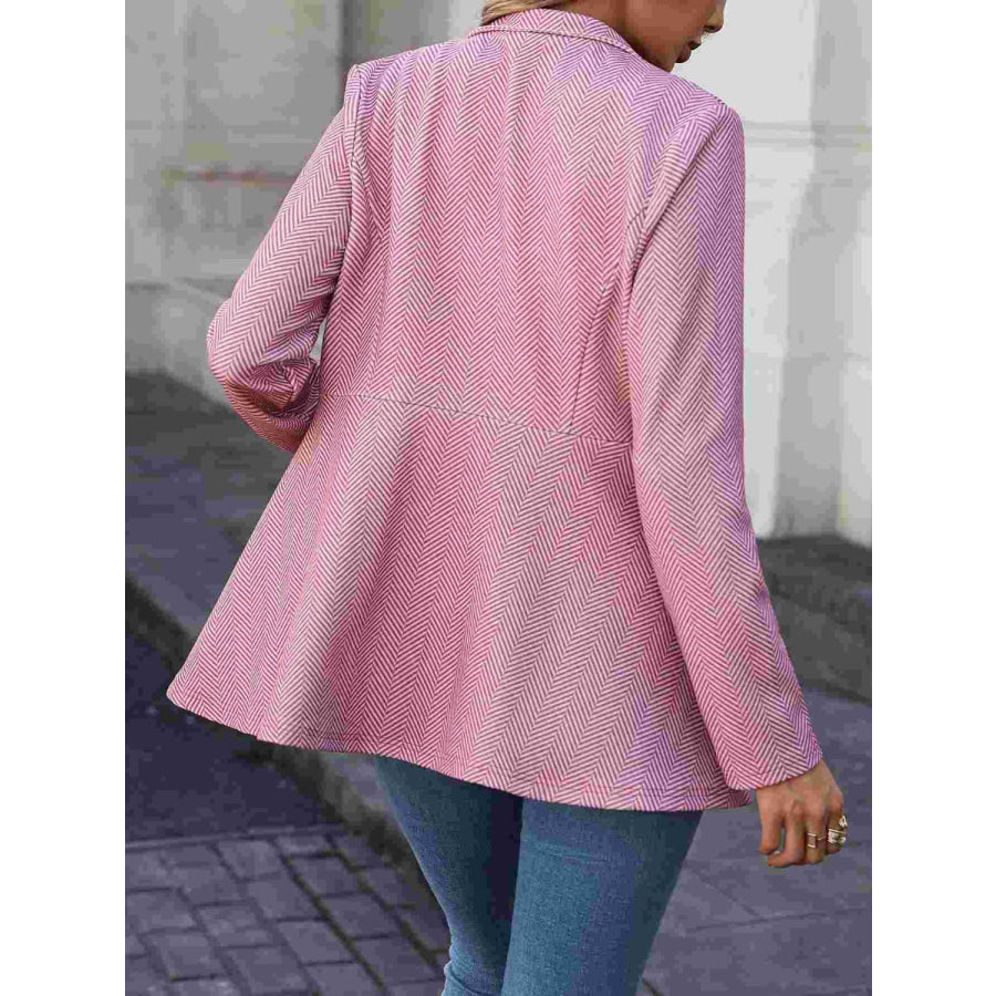 Printed Open Front Long Sleeve Blazer Dusty Pink / S Apparel and Accessories