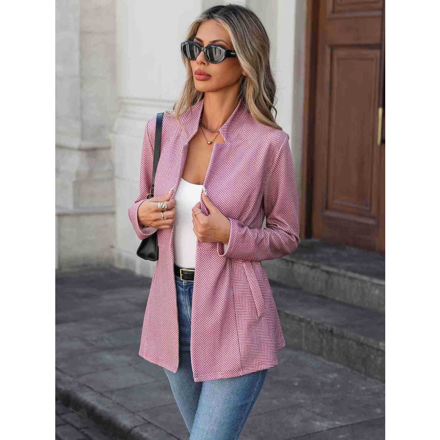 Printed Open Front Long Sleeve Blazer Apparel and Accessories