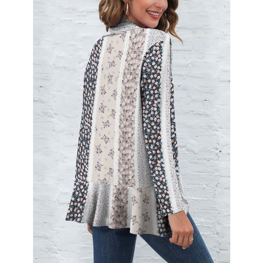 Printed Open Front Long Sleeve Cardigan Apparel and Accessories