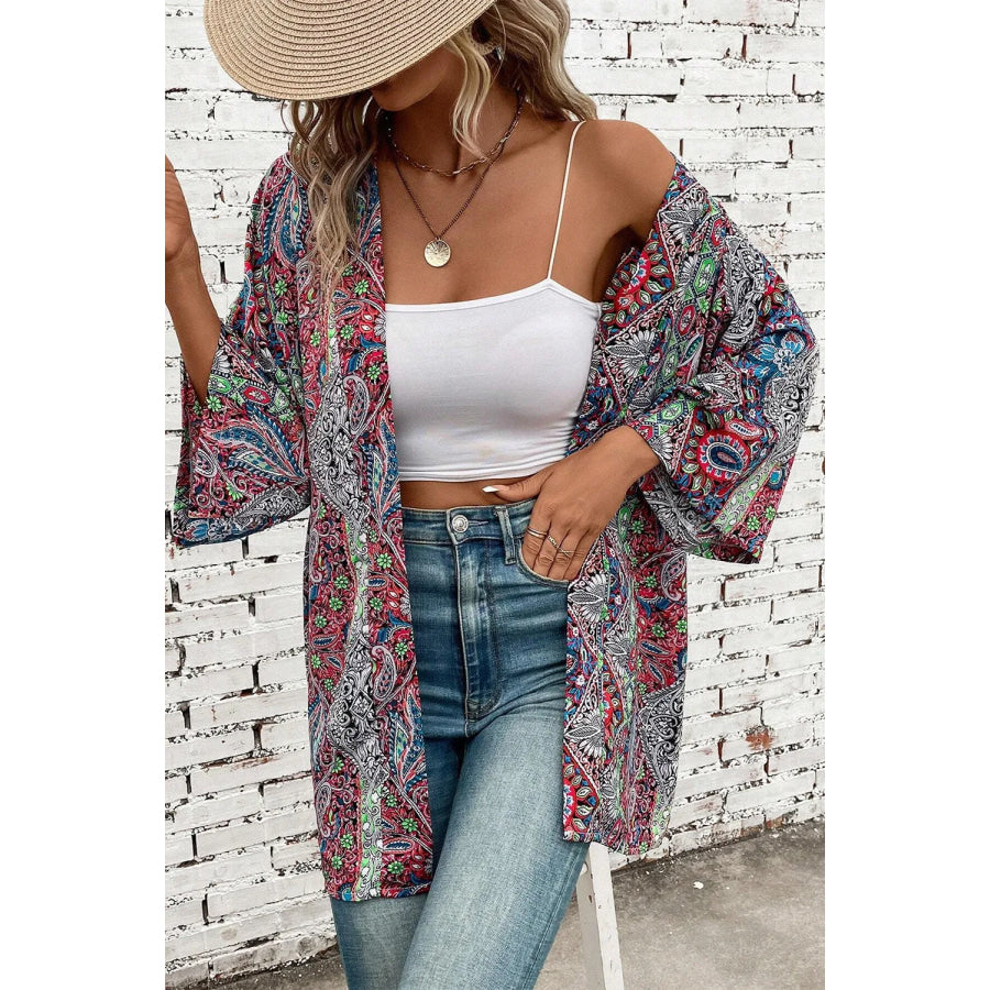 Printed Open Front Long Sleeve Cover Up Apparel and Accessories