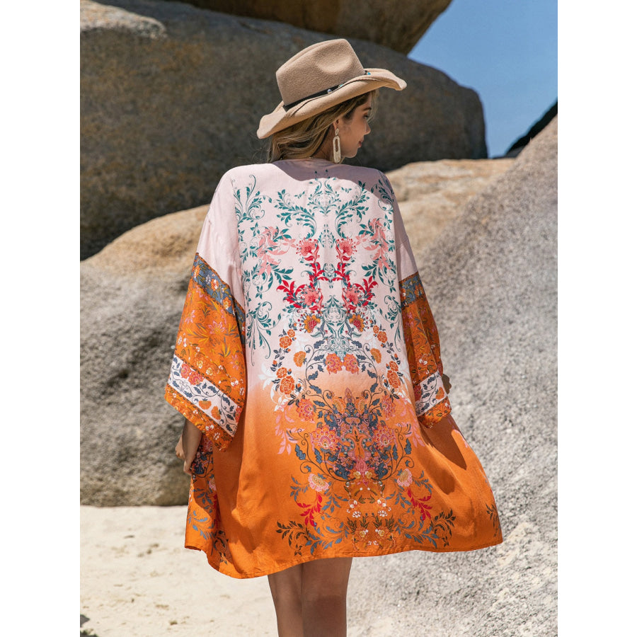Printed Open Front Long Sleeve Cover-Up Apparel and Accessories