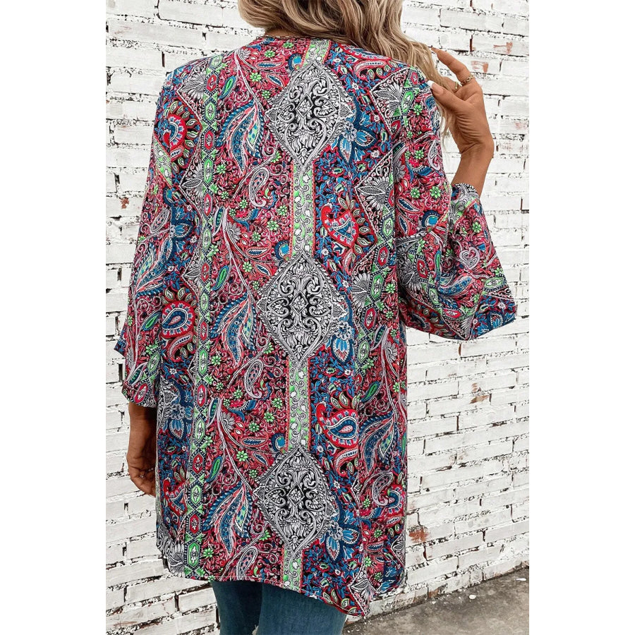 Printed Open Front Long Sleeve Cover Up Apparel and Accessories