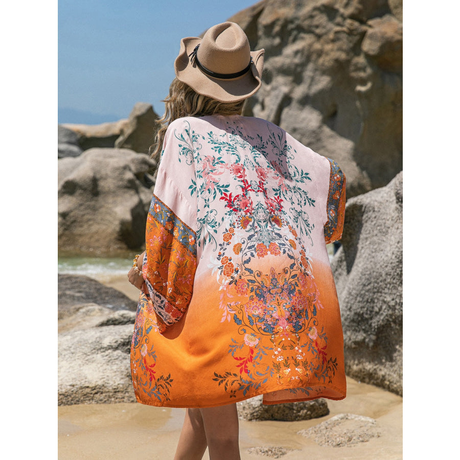 Printed Open Front Long Sleeve Cover-Up Apparel and Accessories