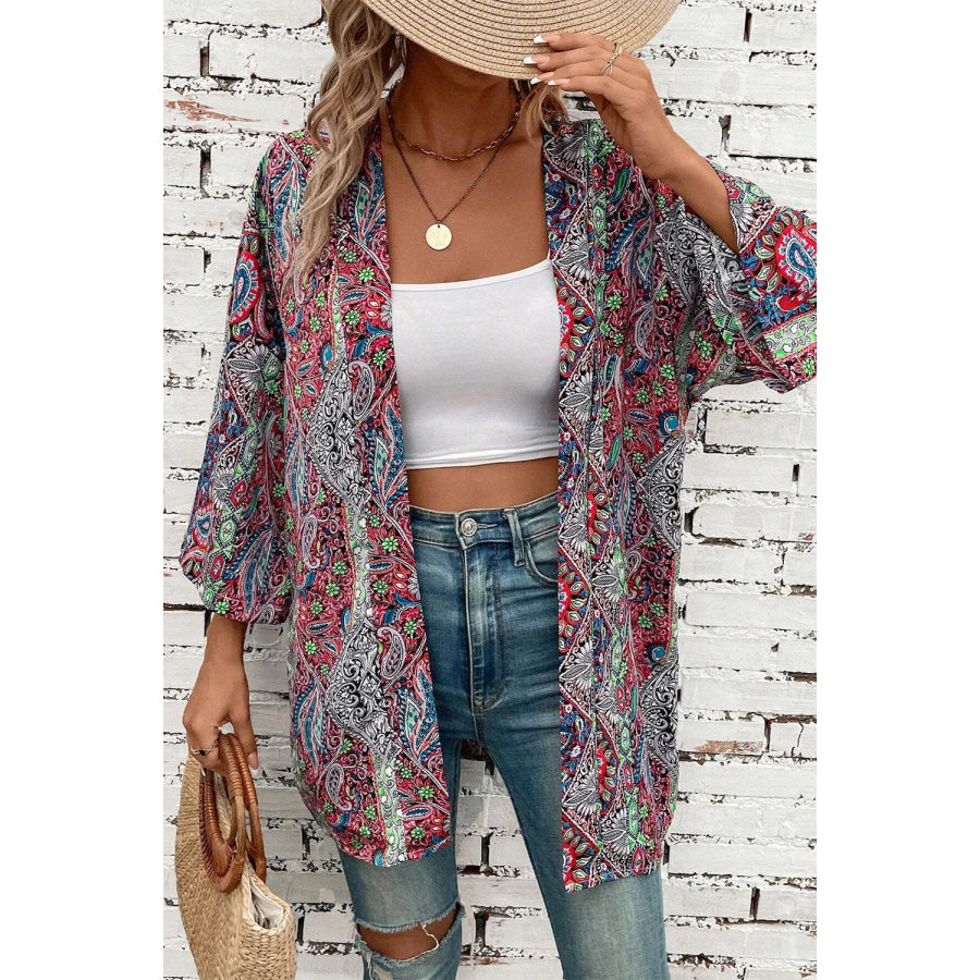 Printed Open Front Long Sleeve Cover Up Apparel and Accessories