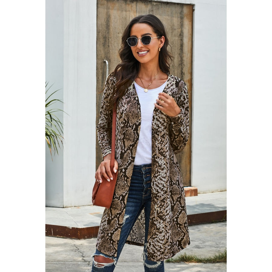 Printed Open Front Longline Cardigan Snakeskin / M