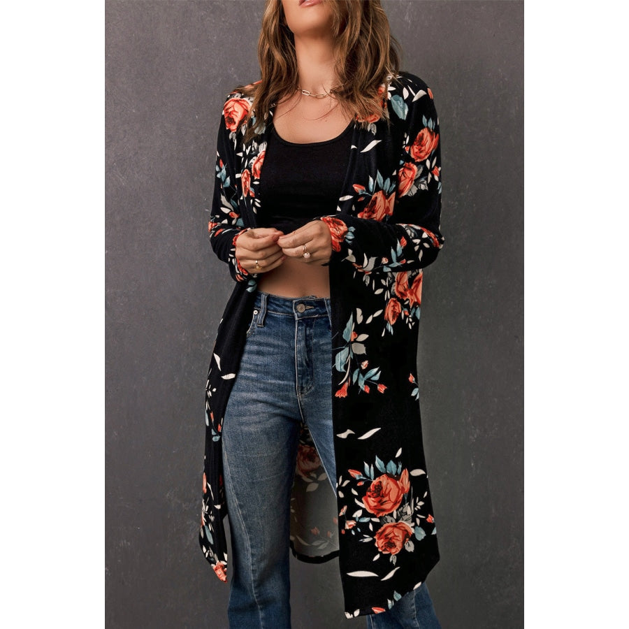 Printed Open Front Longline Cardigan