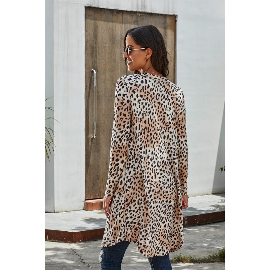 Printed Open Front Longline Cardigan Leopard / S