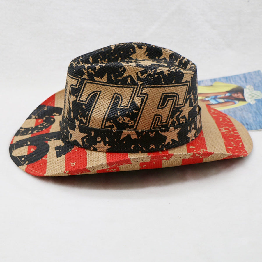 Printed Paper Cloth Wide Brim Hat Red Orange / One Size Apparel and Accessories