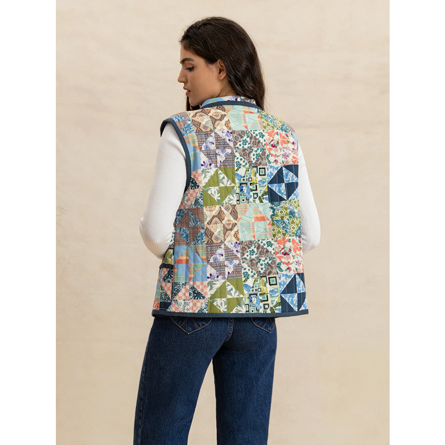 Printed Patchwork Contrast Piping Vest Apparel and Accessories