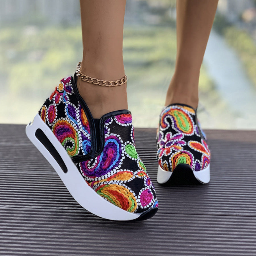 Printed Platform Round Toe Sneakers Black / 35 Apparel and Accessories