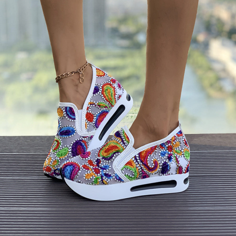 Printed Platform Round Toe Sneakers White / 35 Apparel and Accessories