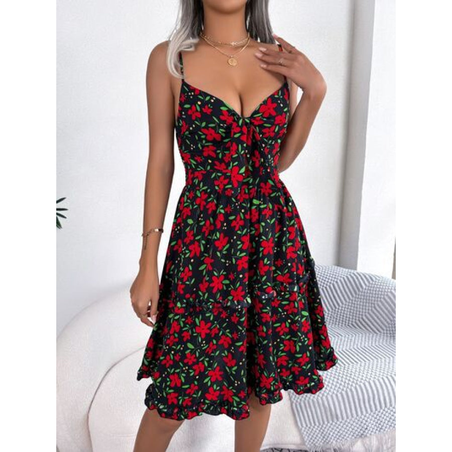 Printed Plunge Cap Sleeve Cami Dress Apparel and Accessories