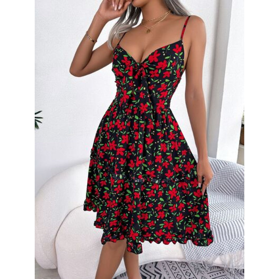 Printed Plunge Cap Sleeve Cami Dress Apparel and Accessories