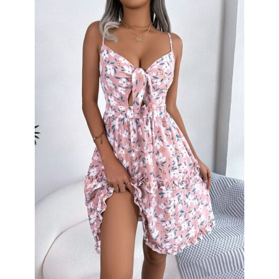 Printed Plunge Cap Sleeve Cami Dress Blush Pink / S Apparel and Accessories