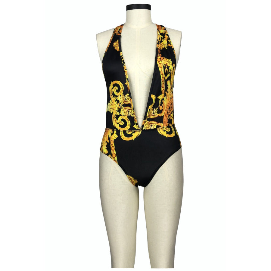 Printed Plunge One-Piece and Cover Up Swim Set Apparel and Accessories