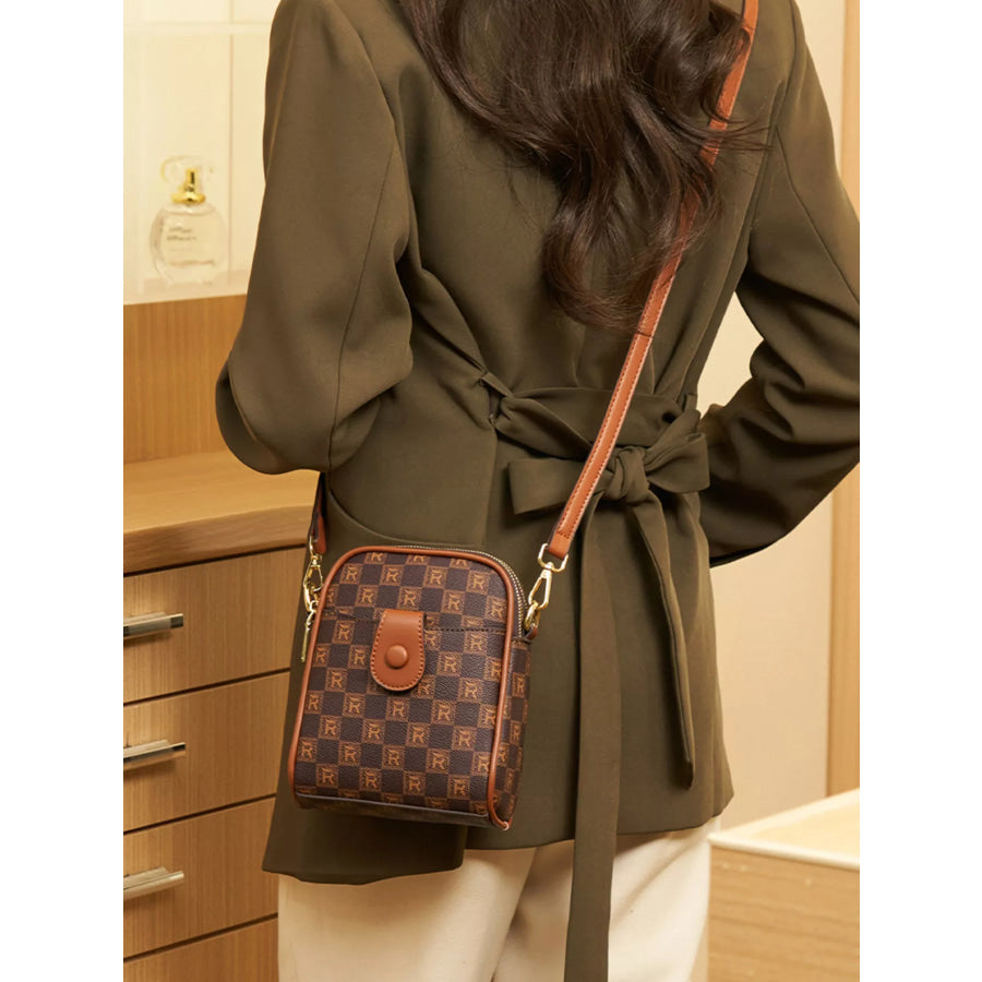 Printed PU Leather Crossbody Bag Brown / onesize Apparel and Accessories