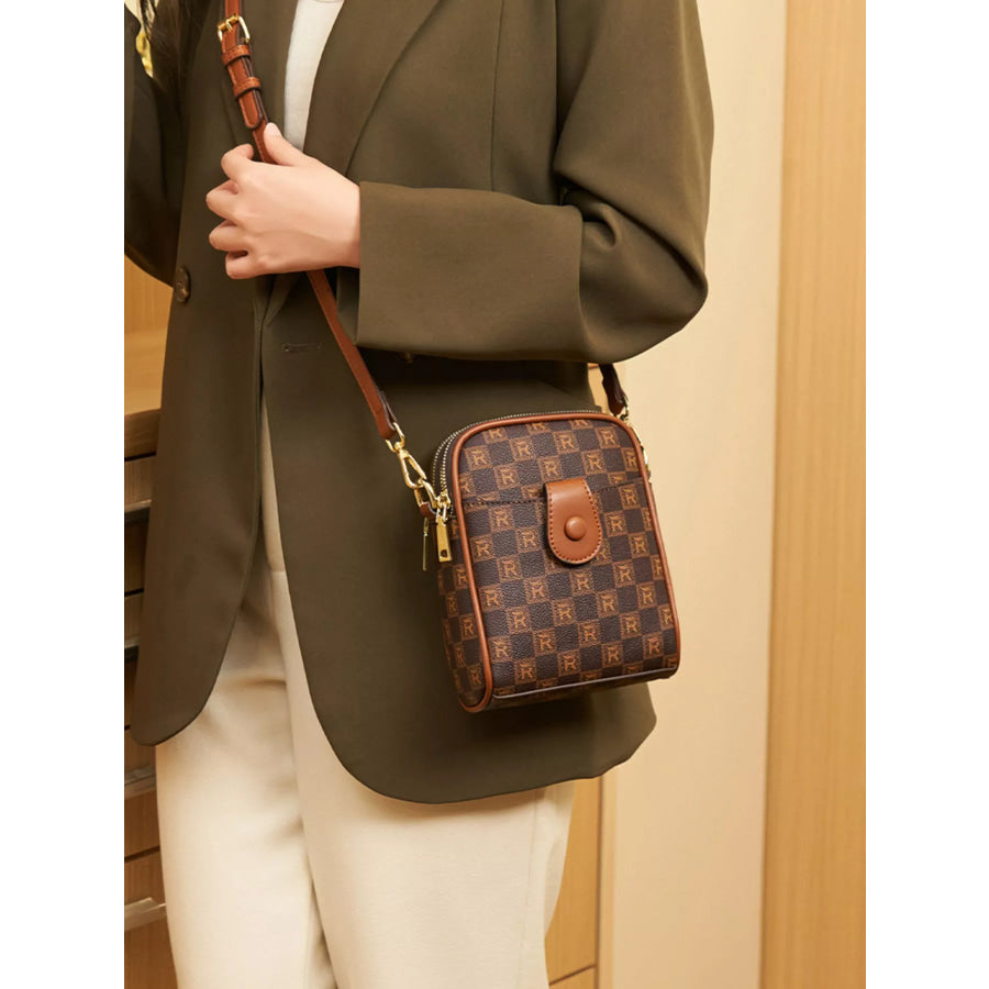Printed PU Leather Crossbody Bag Brown / onesize Apparel and Accessories