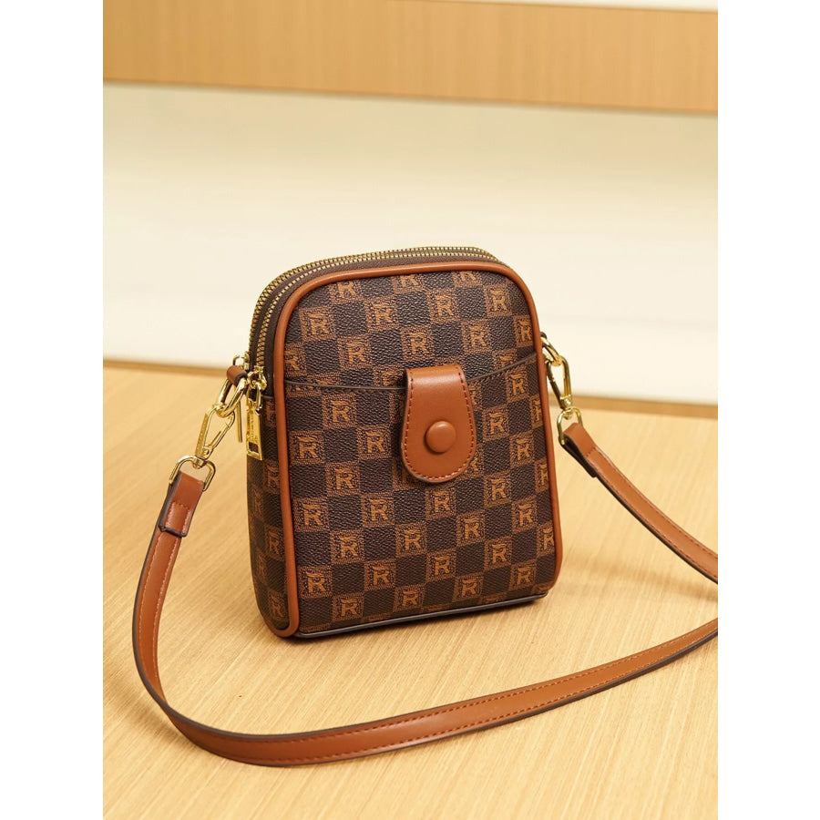 Printed PU Leather Crossbody Bag Brown / onesize Apparel and Accessories