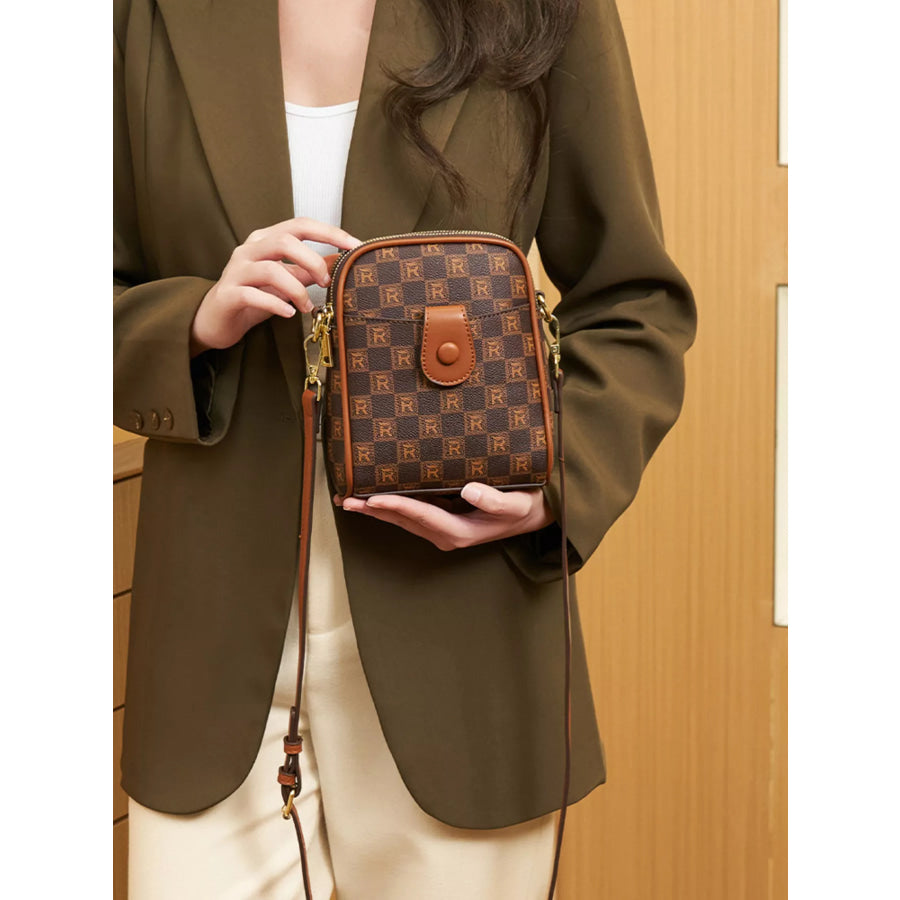 Printed PU Leather Crossbody Bag Brown / onesize Apparel and Accessories
