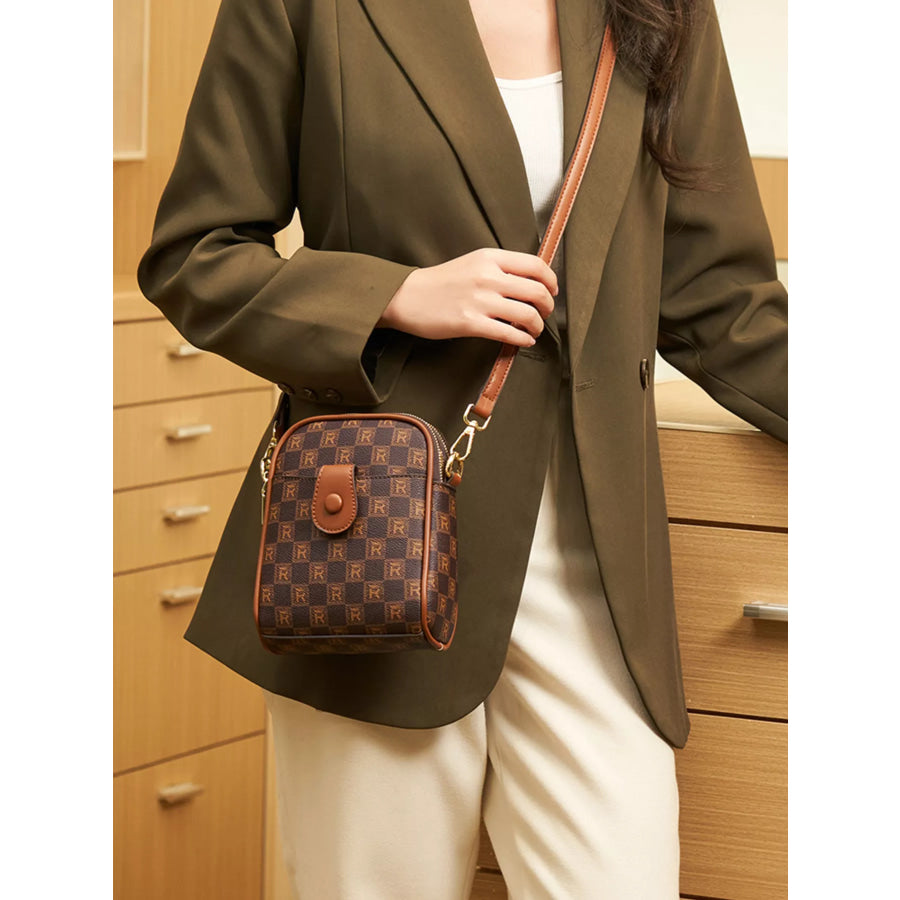 Printed PU Leather Crossbody Bag Brown / onesize Apparel and Accessories