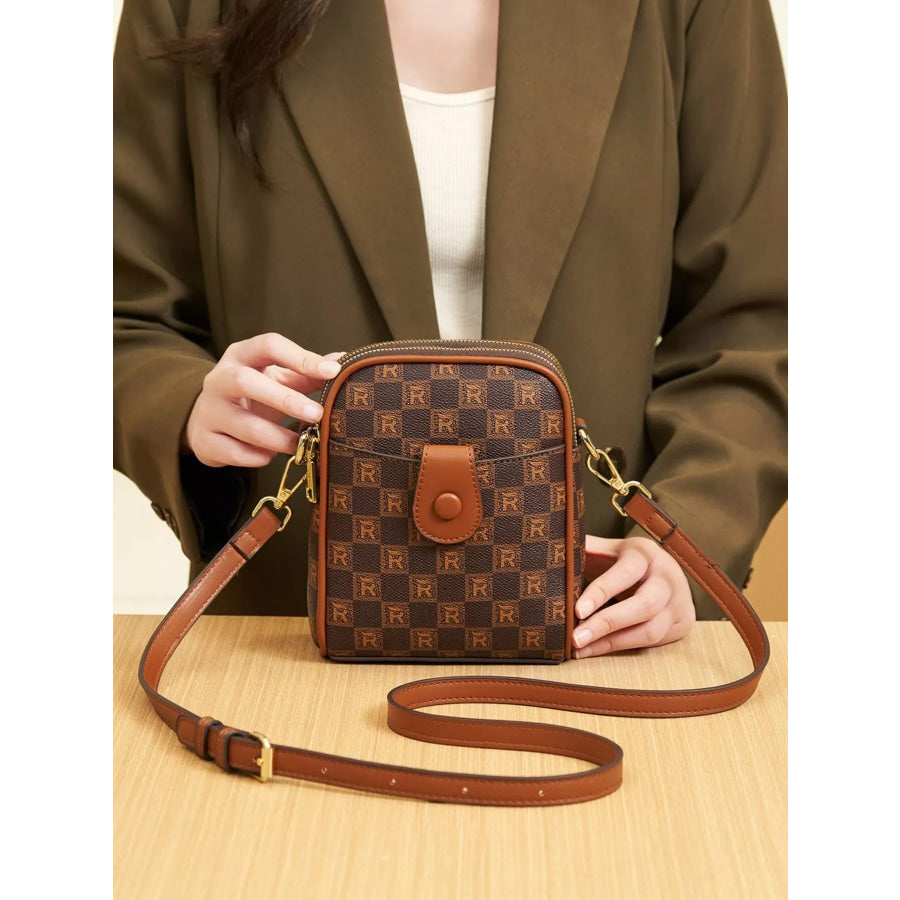 Printed PU Leather Crossbody Bag Brown / onesize Apparel and Accessories