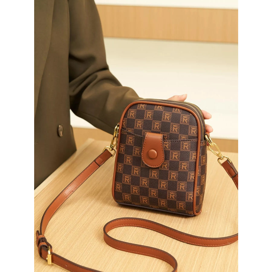 Printed PU Leather Crossbody Bag Brown / onesize Apparel and Accessories
