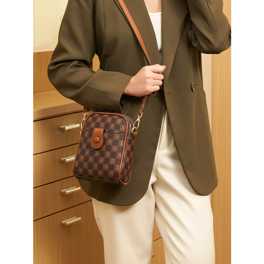 Printed PU Leather Crossbody Bag Brown / onesize Apparel and Accessories