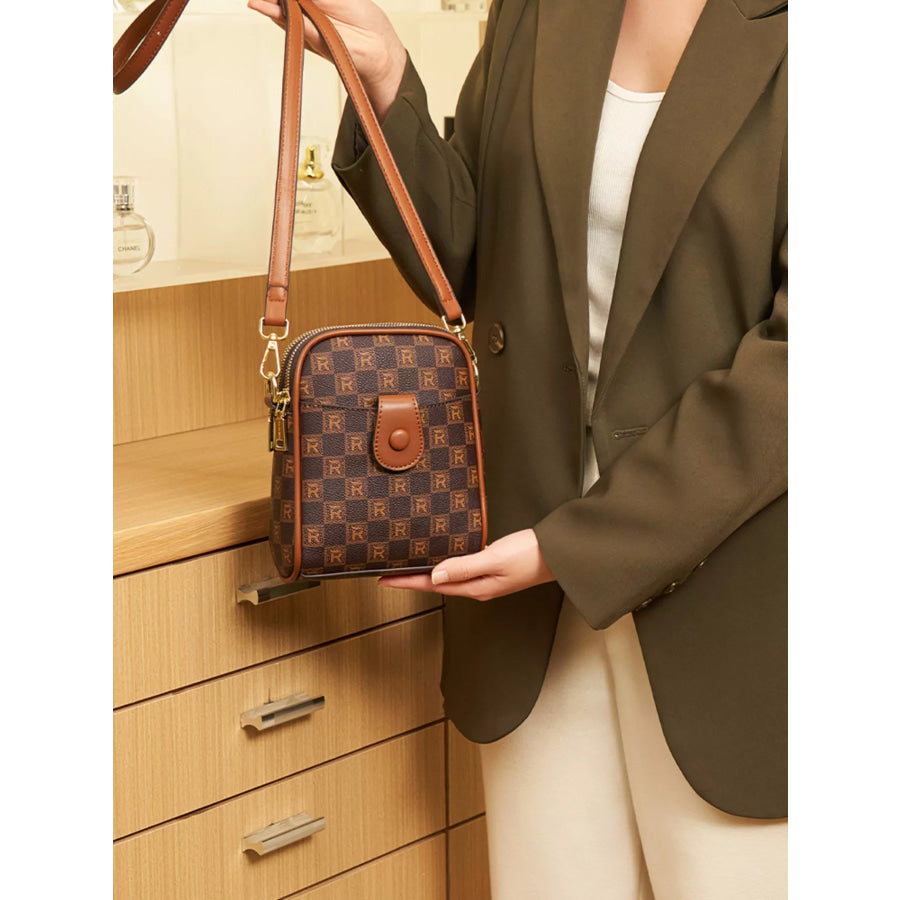 Printed PU Leather Crossbody Bag Brown / onesize Apparel and Accessories