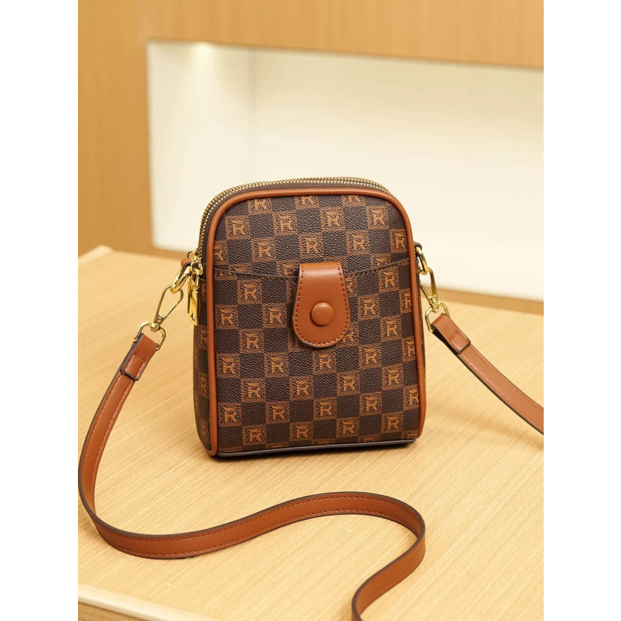 Printed PU Leather Crossbody Bag Brown / onesize Apparel and Accessories