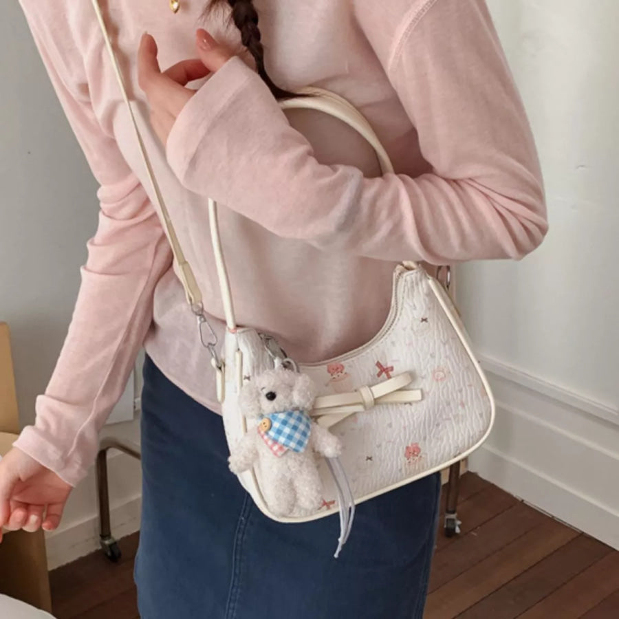 Printed PU Leather Shoulder Bag White / One Size Apparel and Accessories