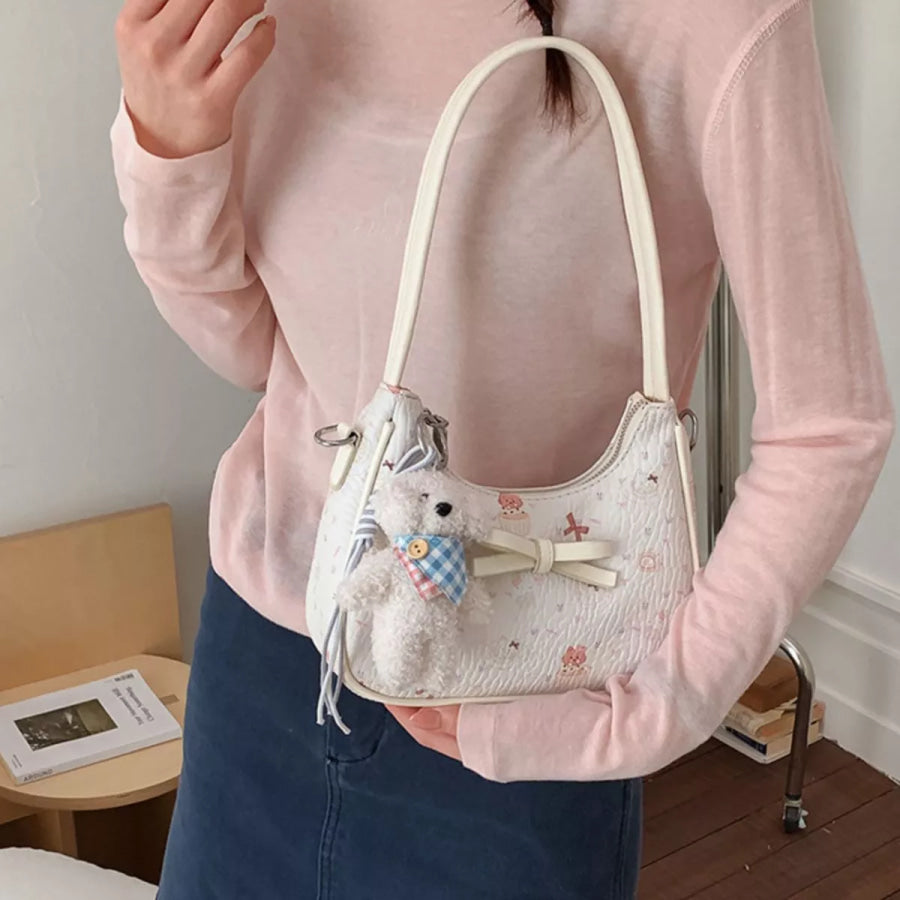 Printed PU Leather Shoulder Bag White / One Size Apparel and Accessories