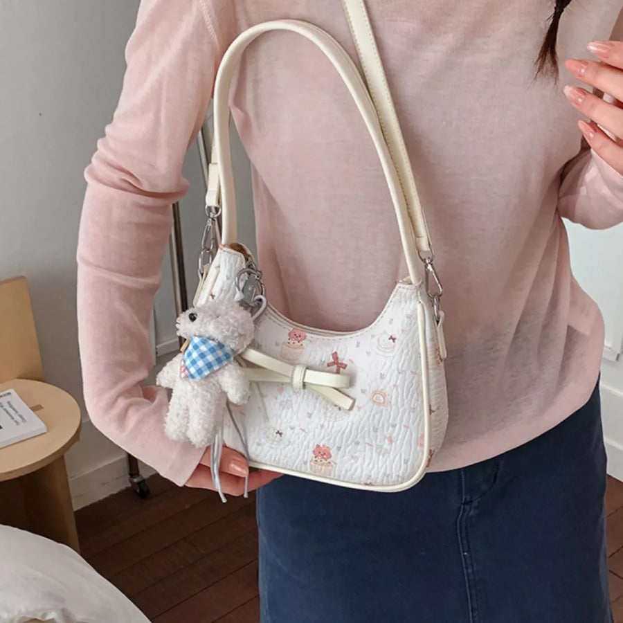Printed PU Leather Shoulder Bag White / One Size Apparel and Accessories