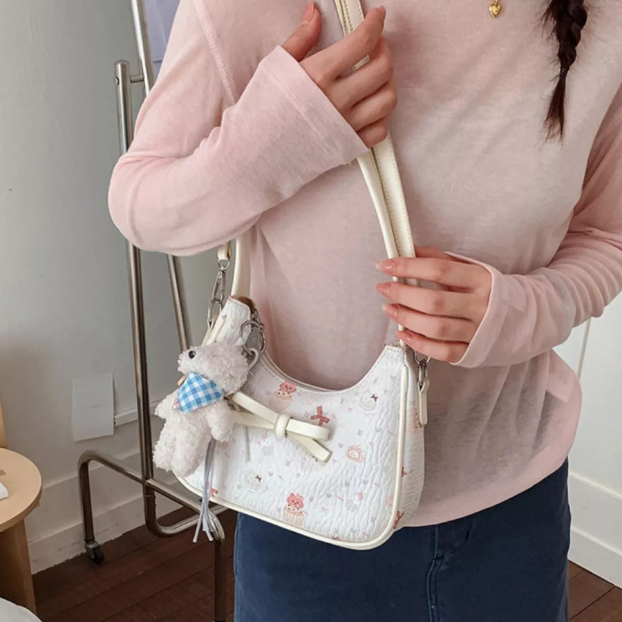 Printed PU Leather Shoulder Bag White / One Size Apparel and Accessories