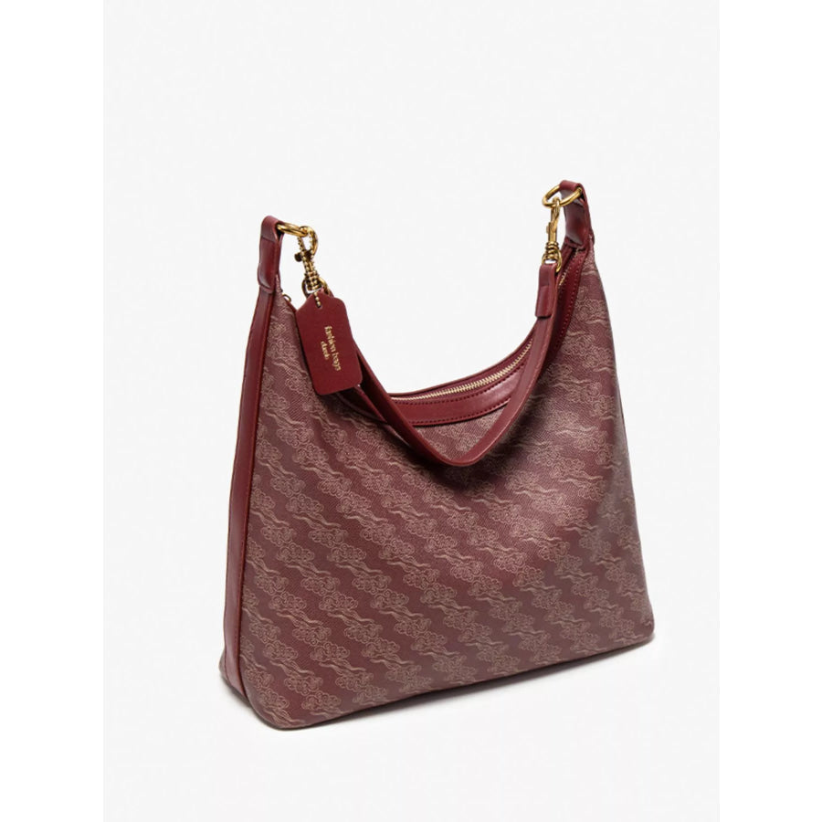Printed PU Leather Shoulder Bag Wine Red / onesize Apparel and Accessories
