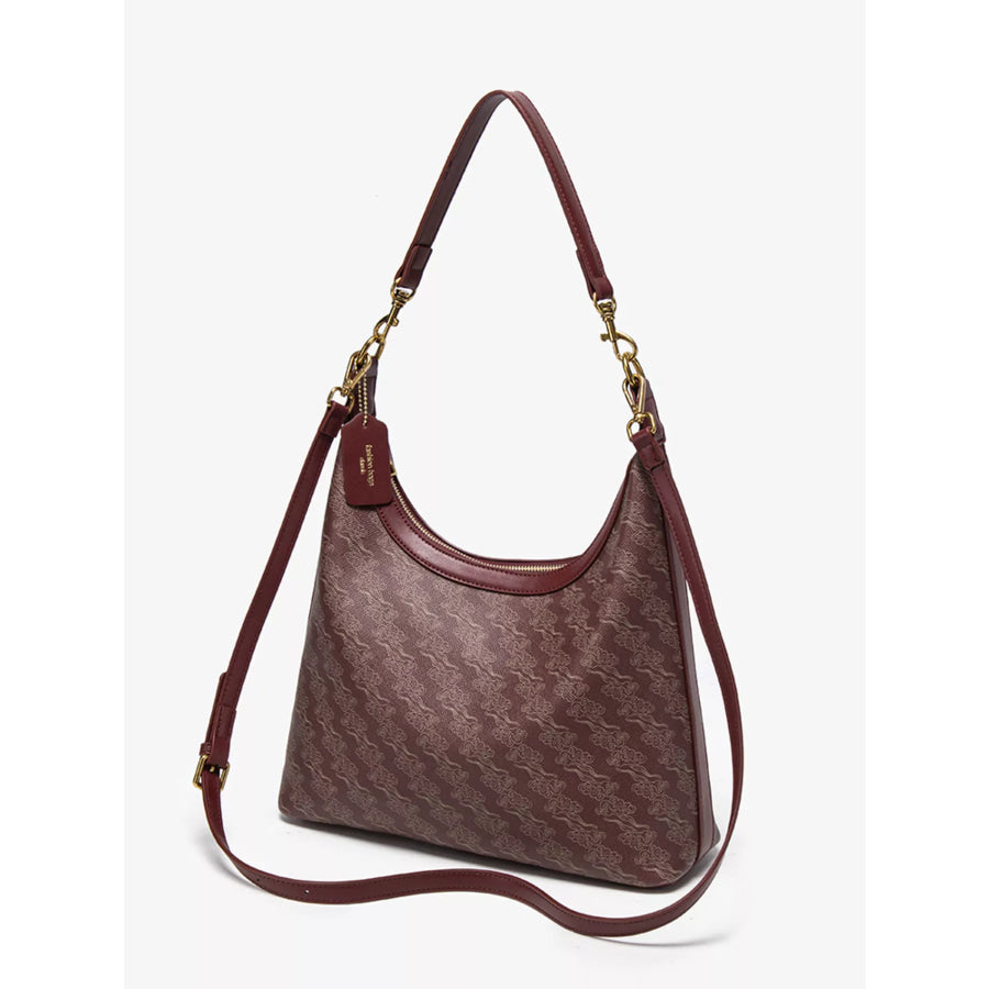 Printed PU Leather Shoulder Bag Wine Red / onesize Apparel and Accessories