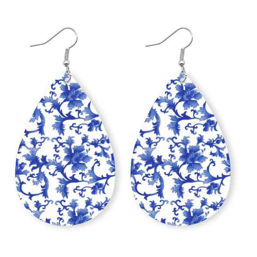 Printed PU Teardrop Earrings Clothing