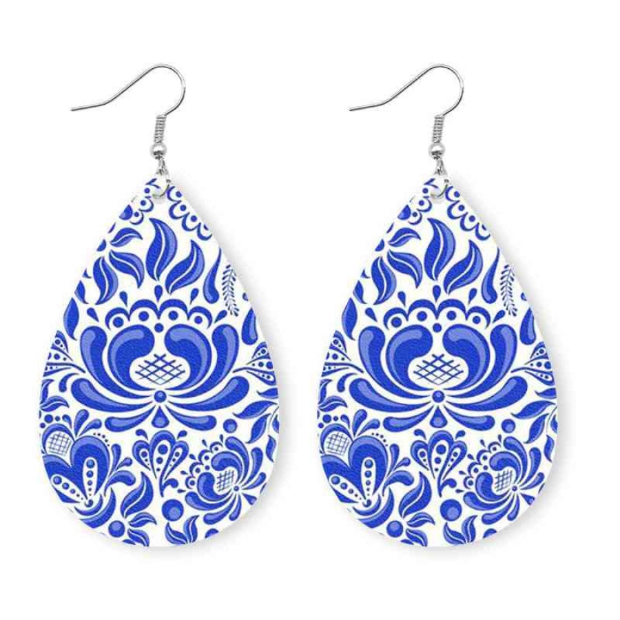 Printed PU Teardrop Earrings Clothing