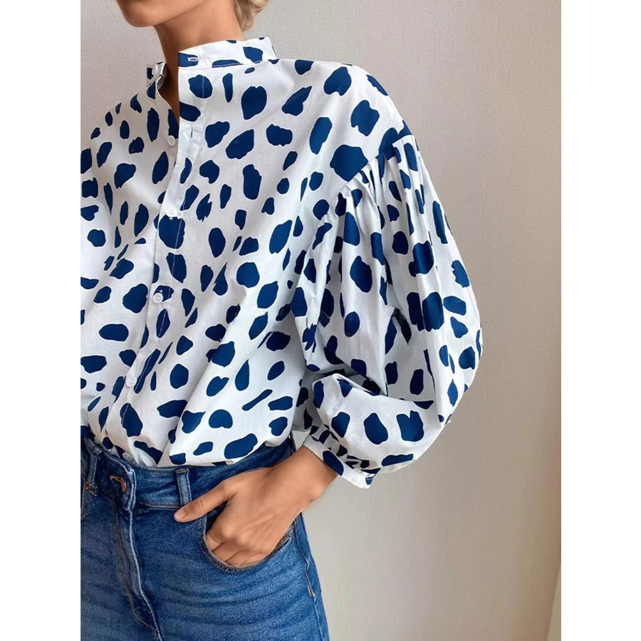 Printed Puff Sleeve Button-Down Shirt Apparel and Accessories